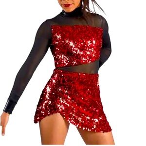 Weissman Balera Sparkle Wrap Front Dress Dance Costume Tap Jazz Red Black CL
